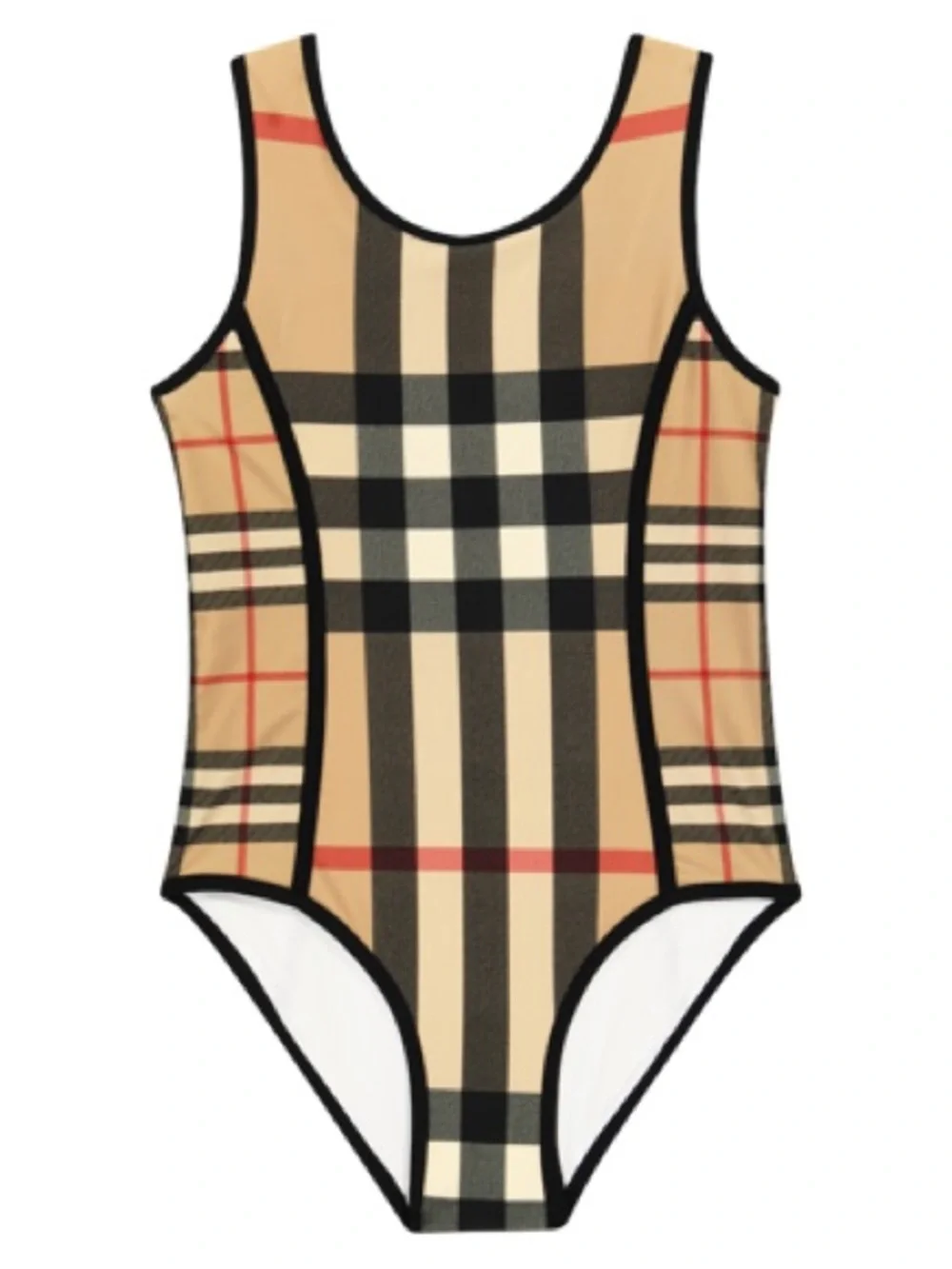 BURBERRY BEIGE SWIMSUIT FOR GIRLS WITH ICONIC CHECK IN ARCHIVE BEIGE CHECK